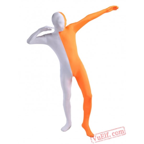 White Orange Lycra Spandex BodySuit | Zentai Suit