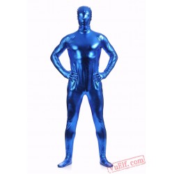 Blue Shiny Metalic Mens Lycra Spandex BodySuit | Zentai Suit