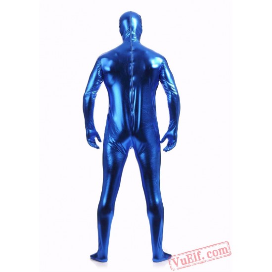 Blue Shiny Metalic Mens Lycra Spandex BodySuit | Zentai Suit