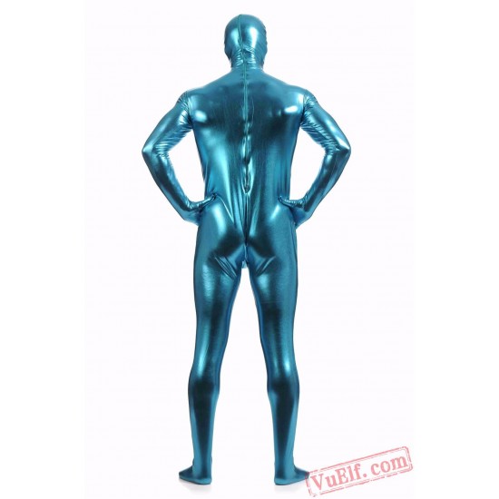 Blue Shiny Metalic Mens Lycra Spandex BodySuit | Zentai Suit