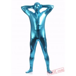 Blue Shiny Metalic Mens Lycra Spandex BodySuit | Zentai Suit