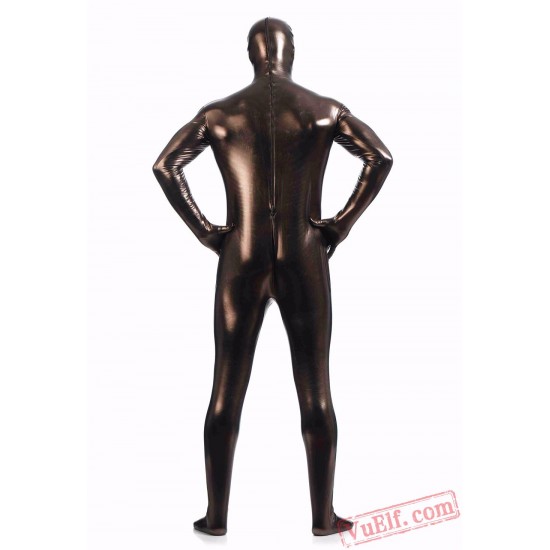 Coffee Shiny Metalic Mens Lycra Spandex BodySuit | Zentai Suit