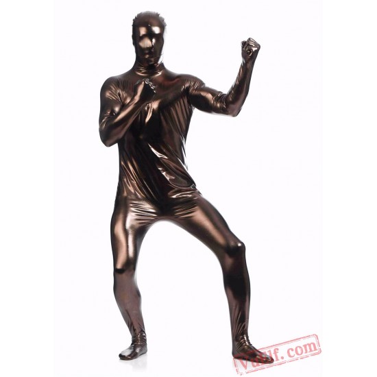 Coffee Shiny Metalic Mens Lycra Spandex BodySuit | Zentai Suit