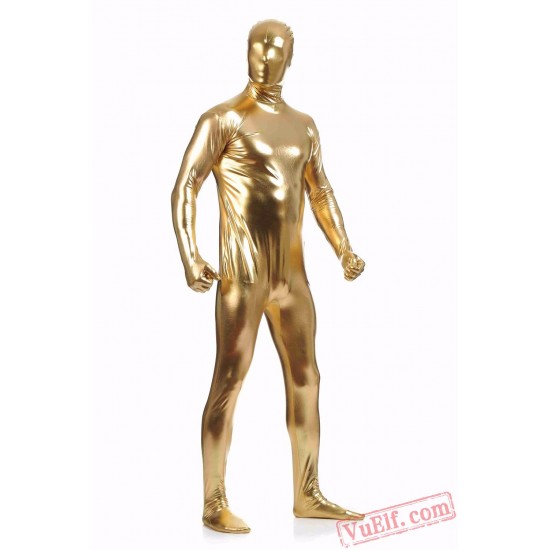 Gold Shiny Metalic Mens Lycra Spandex BodySuit | Zentai Suit