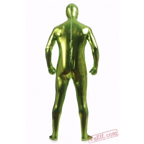 Green Shiny Metalic Mens Lycra Spandex BodySuit | Zentai Suit