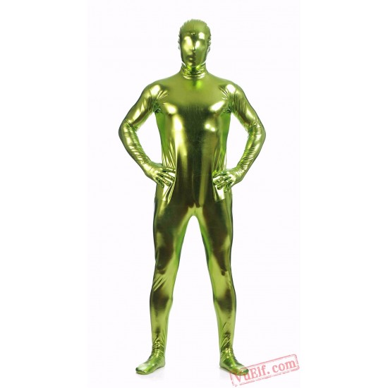 Green Shiny Metalic Mens Lycra Spandex BodySuit | Zentai Suit