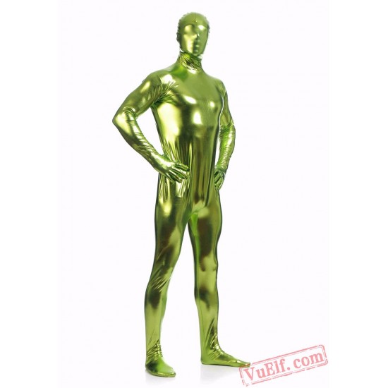 Green Shiny Metalic Mens Lycra Spandex BodySuit | Zentai Suit