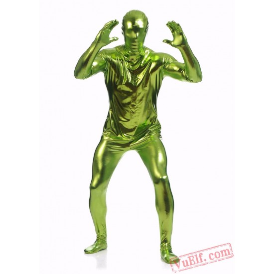 Green Shiny Metalic Mens Lycra Spandex BodySuit | Zentai Suit