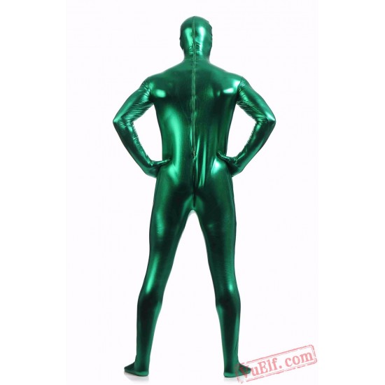 Green Shiny Metalic Mens Lycra Spandex BodySuit | Zentai Suit