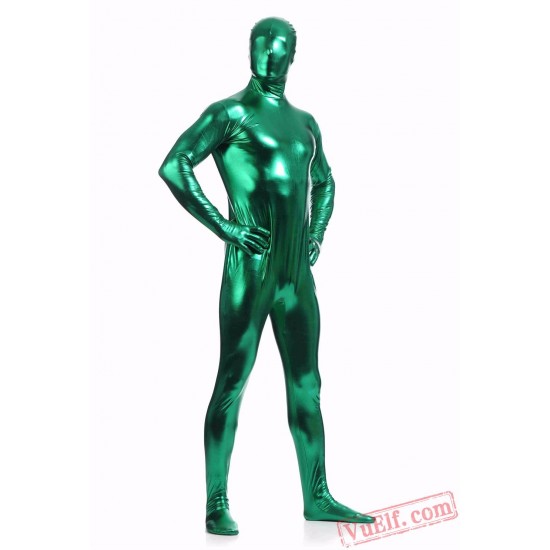 Green Shiny Metalic Mens Lycra Spandex BodySuit | Zentai Suit