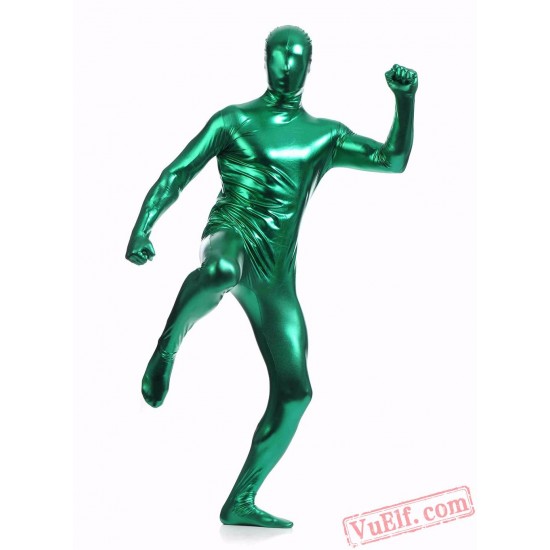 Green Shiny Metalic Mens Lycra Spandex BodySuit | Zentai Suit