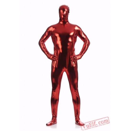 Red Shiny Metalic Mens Lycra Spandex BodySuit | Zentai Suit