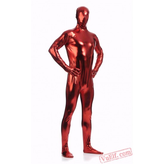 Red Shiny Metalic Mens Lycra Spandex BodySuit | Zentai Suit