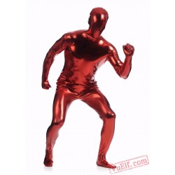 Red Shiny Metalic Mens Lycra Spandex BodySuit | Zentai Suit