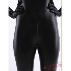 Black Metallic Open Hip Lycra Spandex BodySuit | Zentai Suit