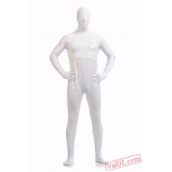 White Shiny Metalic Mens Lycra Spandex BodySuit | Zentai Suit