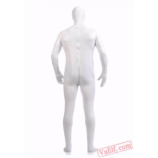 White Shiny Metalic Mens Lycra Spandex BodySuit | Zentai Suit