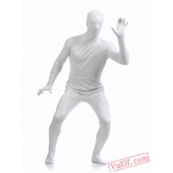 White Shiny Metalic Mens Lycra Spandex BodySuit | Zentai Suit