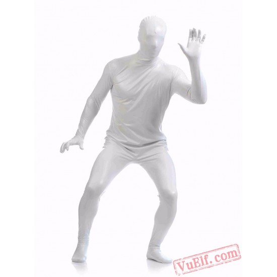 White Shiny Metalic Mens Lycra Spandex BodySuit | Zentai Suit