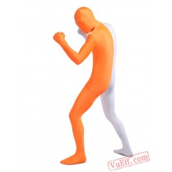 White Orange Lycra Spandex BodySuit | Zentai Suit