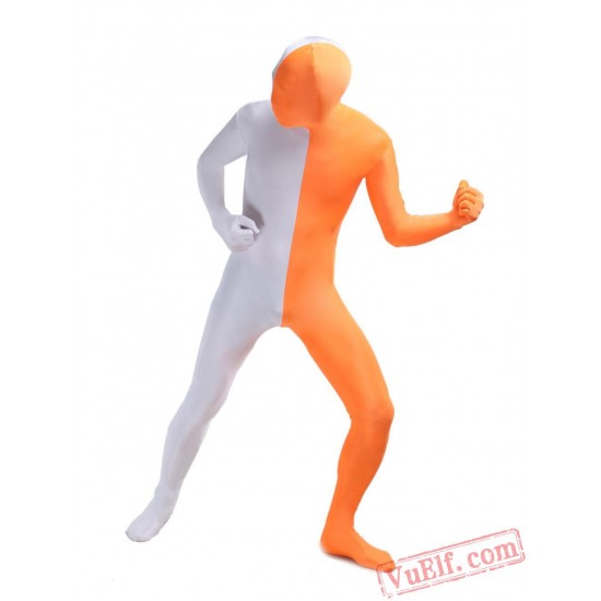 White Orange Lycra Spandex BodySuit | Zentai Suit