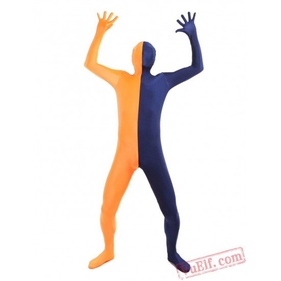 Dark Navy Orange Lycra Spandex BodySuit | Zentai Suit