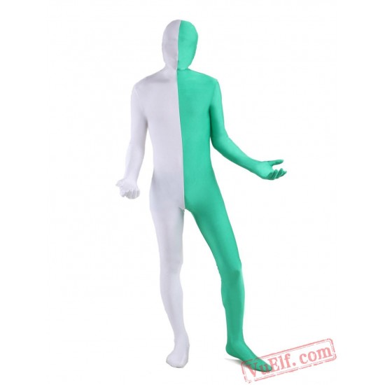 White Green DLycra Spandex BodySuit | Zentai Suit