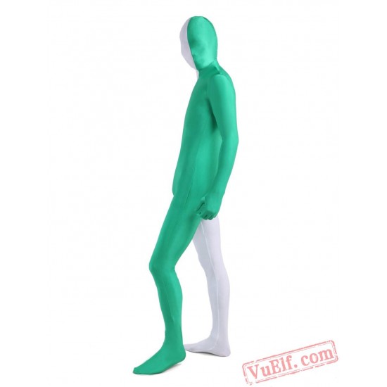 White Green DLycra Spandex BodySuit | Zentai Suit