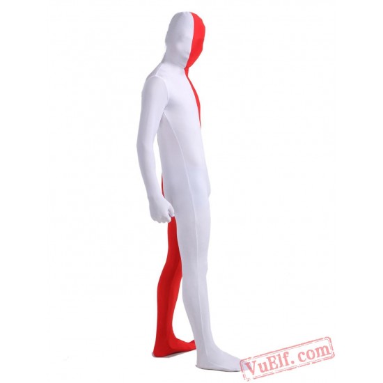 White Red Lycra Spandex BodySuit | Zentai Suit