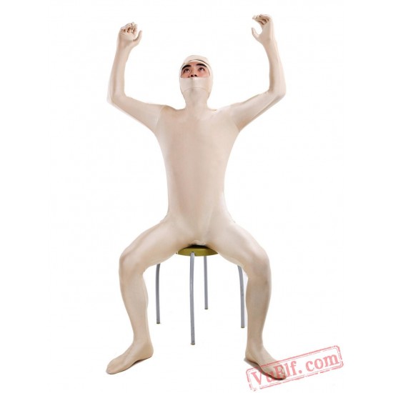 Beige Open Face Lycra Spandex BodySuit | Zentai Suit