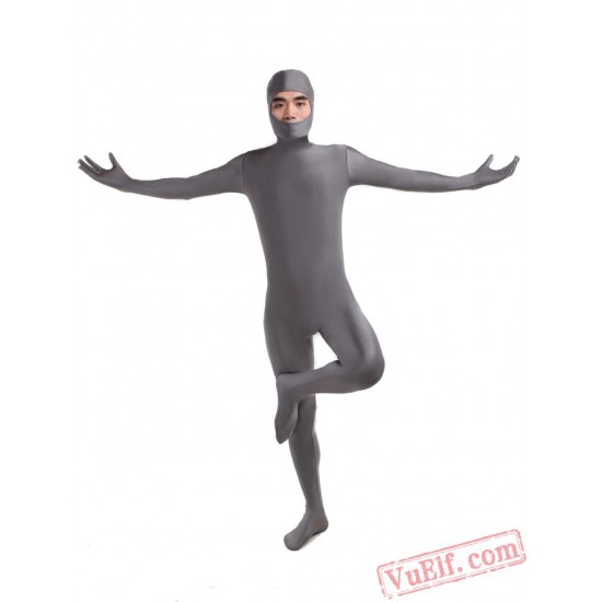 Deep Gray Open Face Lycra Spandex BodySuit | Zentai Suit