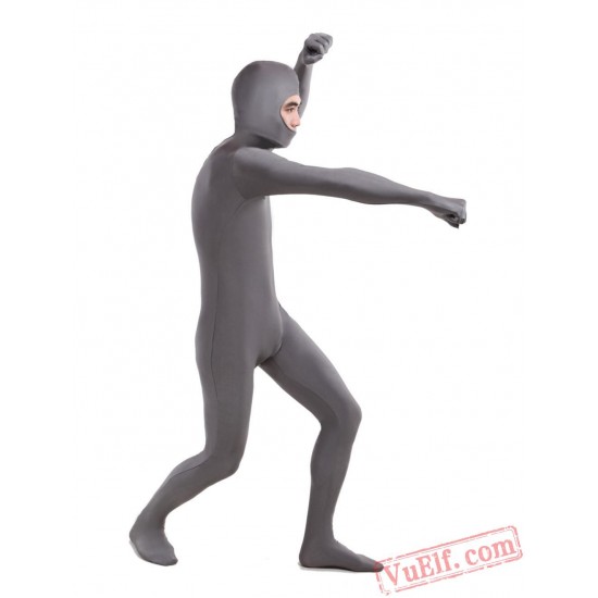 Deep Gray Open Face Lycra Spandex BodySuit | Zentai Suit