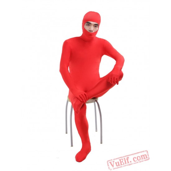 Red Open Face Lycra Spandex BodySuit | Zentai Suit