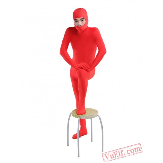 Red Open Face Lycra Spandex BodySuit | Zentai Suit