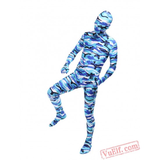 Blue Camouflage Lycra Spandex BodySuit | Zentai Suit