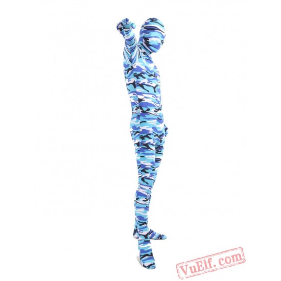 Blue Camouflage Lycra Spandex BodySuit | Zentai Suit