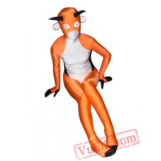 White Orange Animal Lycra Spandex BodySuit | Zentai Suit