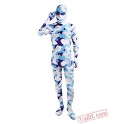 Blue White Camouflage Lycra Spandex BodySuit | Zentai Suit