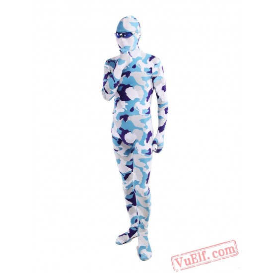 Blue White Camouflage Lycra Spandex BodySuit | Zentai Suit