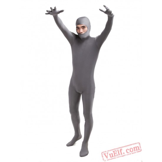 Dark Gray Open Face Lycra Spandex BodySuit | Zentai Suit