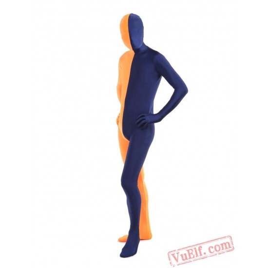 Dark Navy Orange Lycra Spandex BodySuit | Zentai Suit